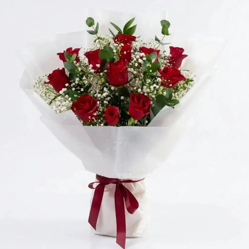 50 Luxury Red Roses Bouquet | Anniversary Flowers Dubai | Order Bouquets for Wife - FLOWERSBOX.AE