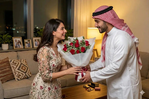 50 Luxury Red Roses Bouquet | Anniversary Flowers Dubai | Order Bouquets for Wife - FLOWERSBOX.AE