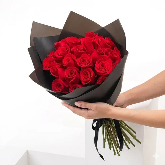 50 Red Roses Signature Bouquet Fast Flower Delivery Near Me Dubai | Order Now | FlowersBox - FLOWERSBOX.AE