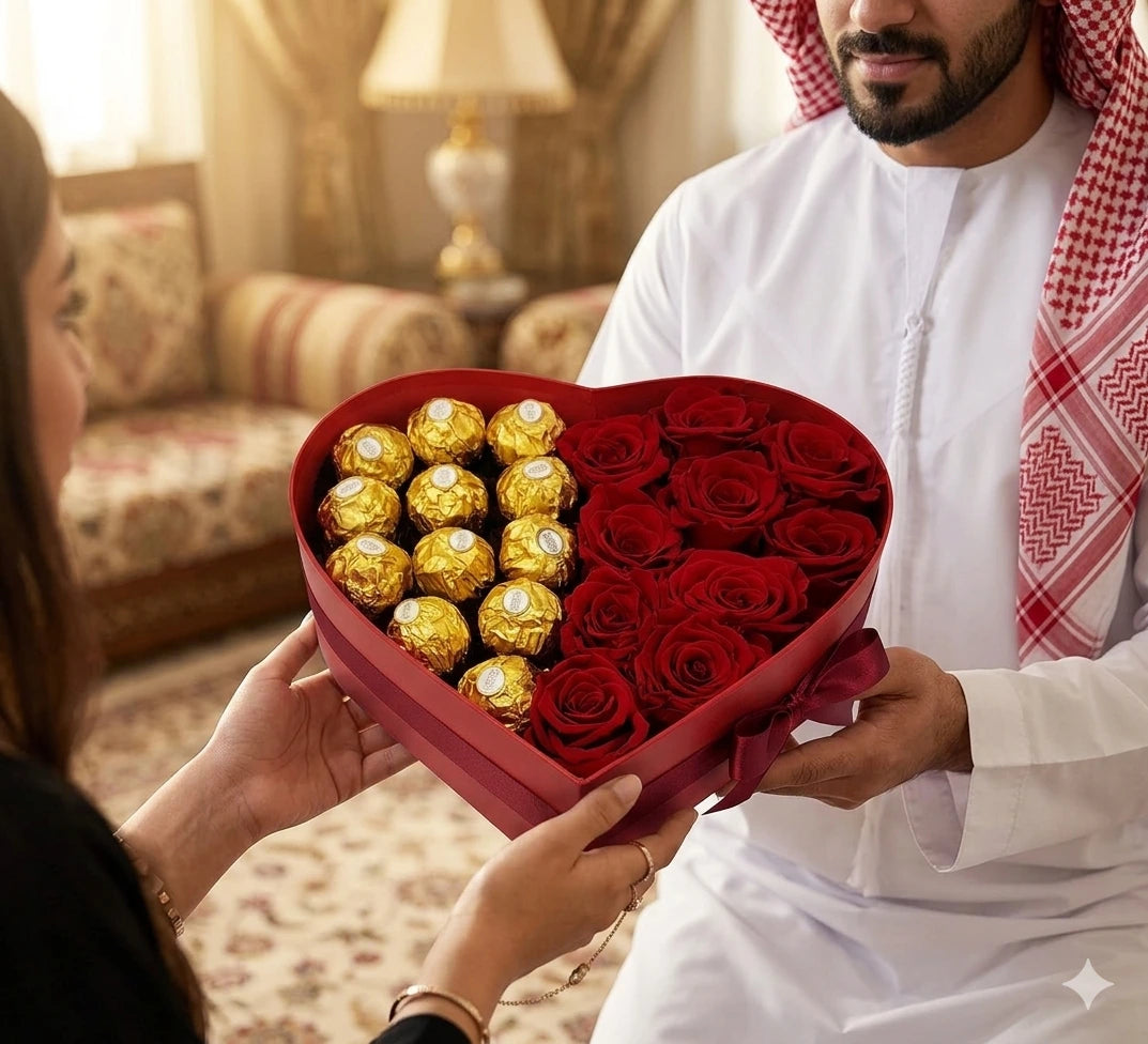 Red Rose & Ferrero Rocher Heart Box | Luxury Gift Box Dubai