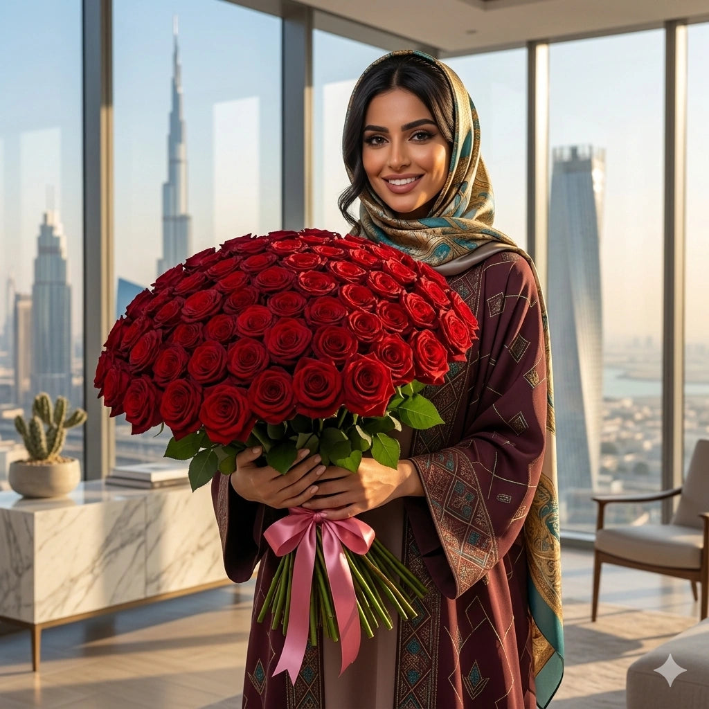 100 Premium Red Roses Bouquet  Best Flower Shop Near Me Dubai | Open Now | FlowersBox