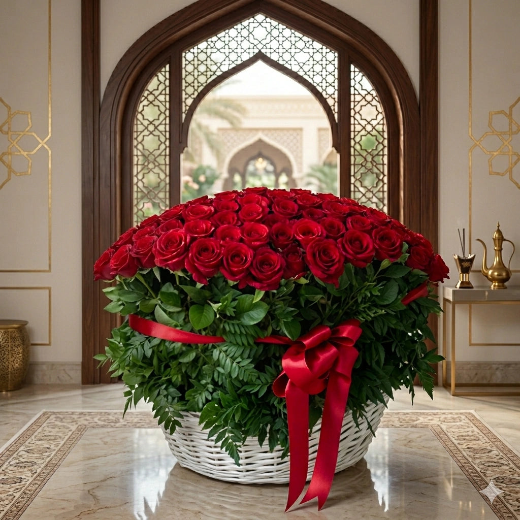 500 Luxury Red Roses Basket – Romantic Fresh Flower Arrangement Gift for Love & Special Occasions
