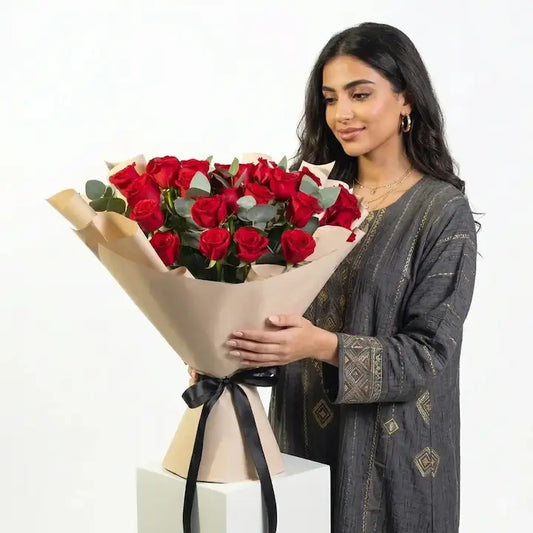 Elite 50 Red Rose Bouquet | Best Birthday Flowers Dubai | Order Cake & Bouquet Delivery