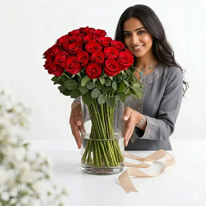 Signature 50 Red Roses Bouquet Buy Flowers Online Dubai | Order Fresh Roses