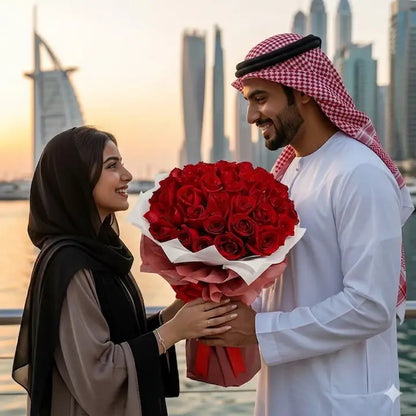 Luxury Red Roses Bouquet – Romantic Fresh Flower Gift for Valentine, Anniversary & Love