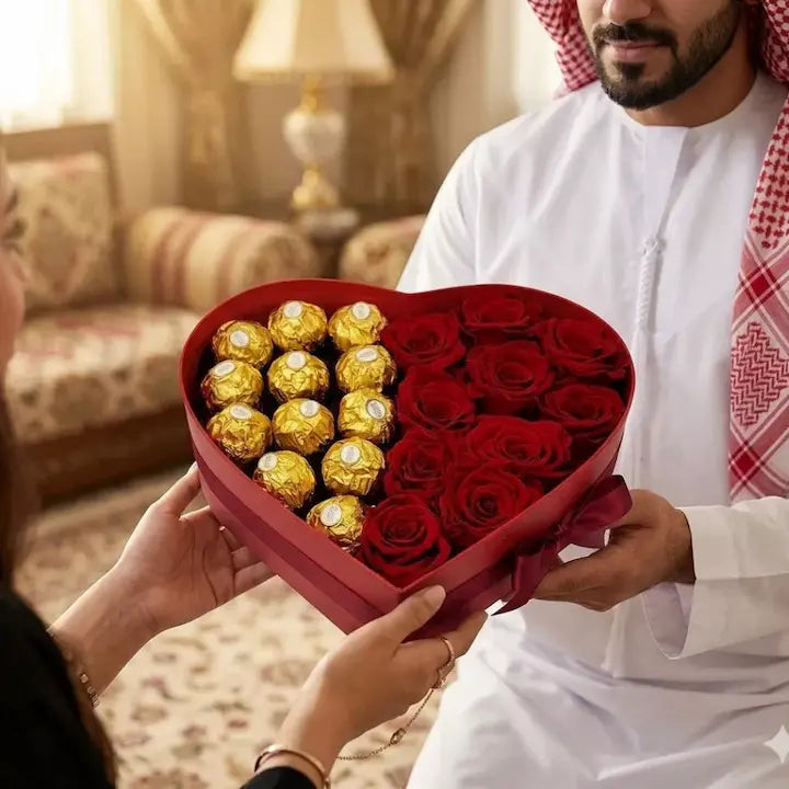 Red Rose & Ferrero Rocher Heart Box | Luxury Gift Box Dubai