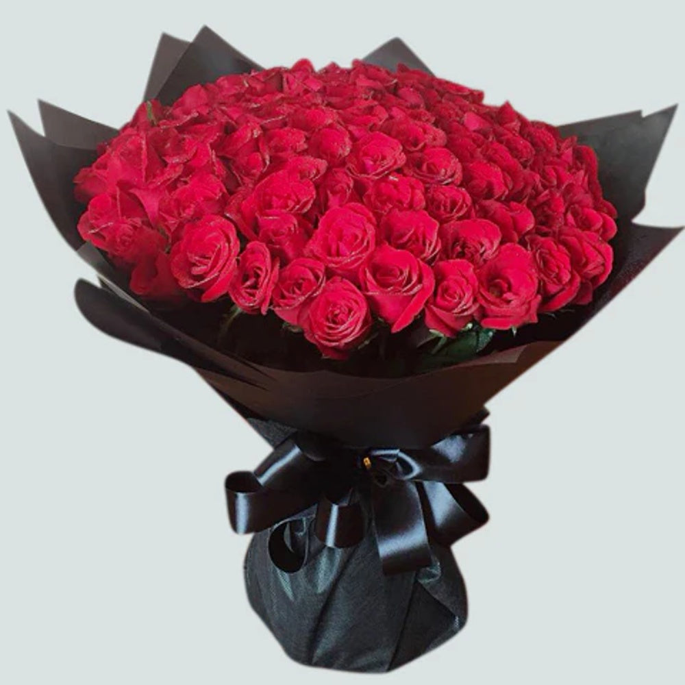100 Premium Ecuadorian Red Roses Bouquet | The Grand Proposal Gift | 60 MINS  BLACK