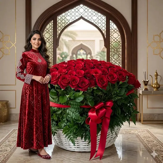 500 Luxury Red Roses Basket – Wedding Flowers Dubai | Custom Bridal & Decor